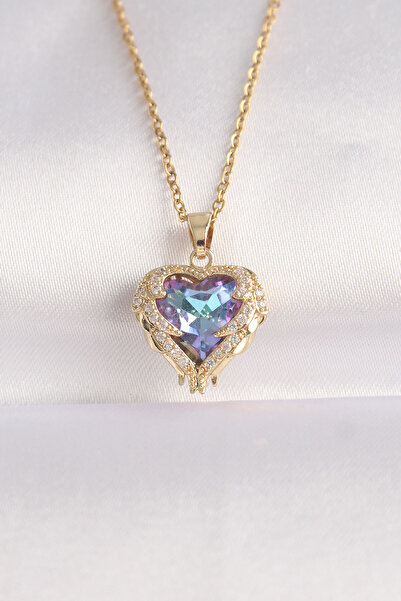 Clariss 316L Steel Chain Gold Color Zircon Stone Blue Purple Colorful Heart F...