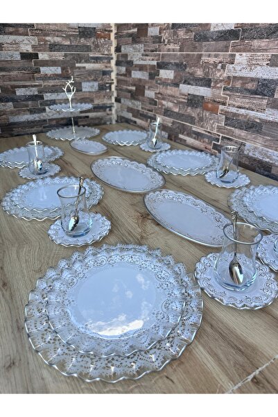 Hediye Köşkü 6 Kişilik Gelincik 34 parça Lüks Cam Kahvaltı Takımı