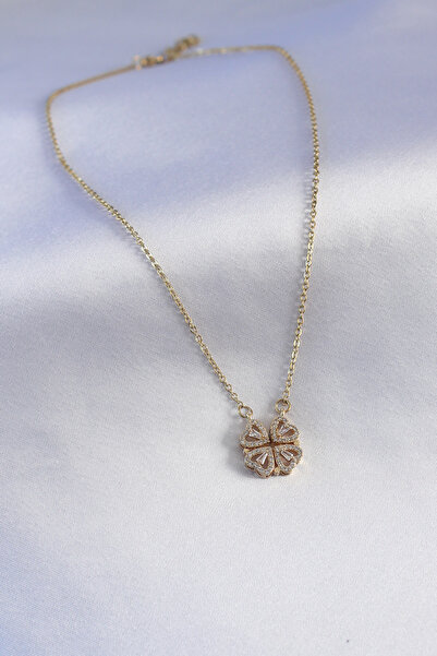 deluxe takı ve giyim 316L Steel Gold Color Openable Zircon Stone Clover Model...