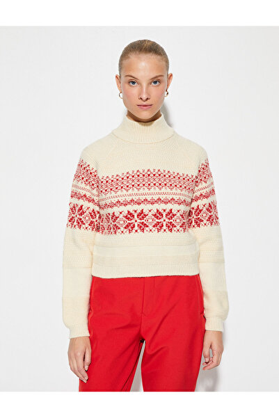 Koton Turtleneck Sweater Knitted Textured Patterned