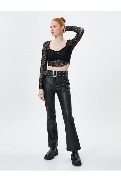 Koton Black Leather Women's Trousers - 4wal40128ıw
