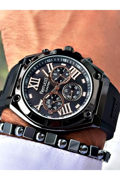 Ferrucci Black Color Silicone Functions Active Sports Men's Wrist Watch + Bracelet