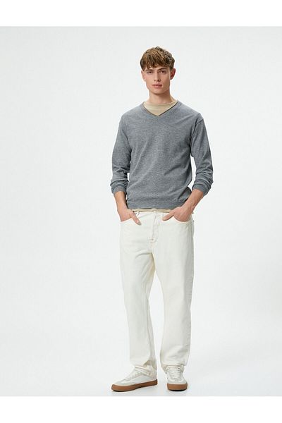 Koton V-Neck Sweater Knitwear Slim Fit Long Sleeve