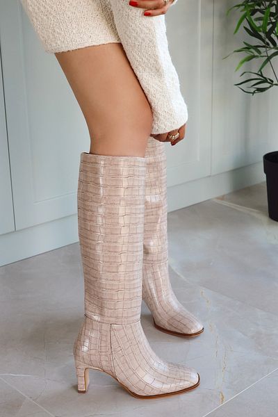 POLKA STORE Γυναικείες μπότες με ματ δερμάτινο φερμουάρ κάτω από το γόνατο