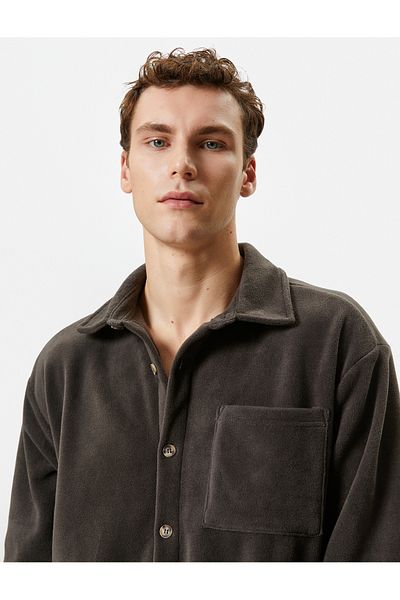 Koton Πουκάμισο Fleece Τσέπη με Λεπτομερή Κλασικό Γιακά με Κουμπιά Μαλακής Υφής
