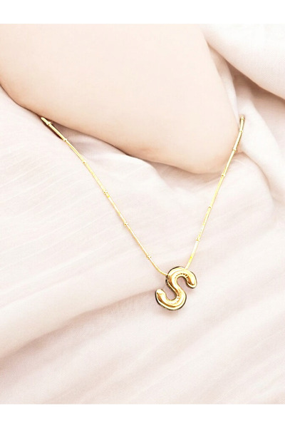 staınless steel Altın Rengi S Harfi Paslanmaz Çelik Balon Harf Kolye - Kadın Aksesuar