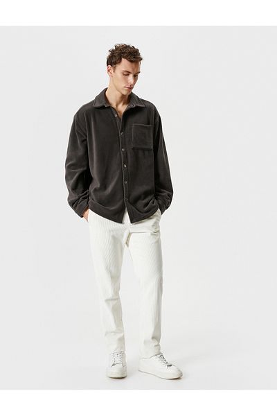 Koton Πουκάμισο Fleece Τσέπη με Λεπτομερή Κλασικό Γιακά με Κουμπιά Μαλακής Υφής