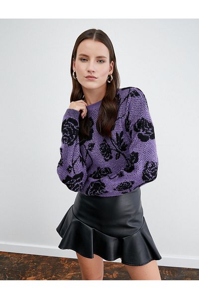 Koton Knitted Sweater Floral Crew Neck