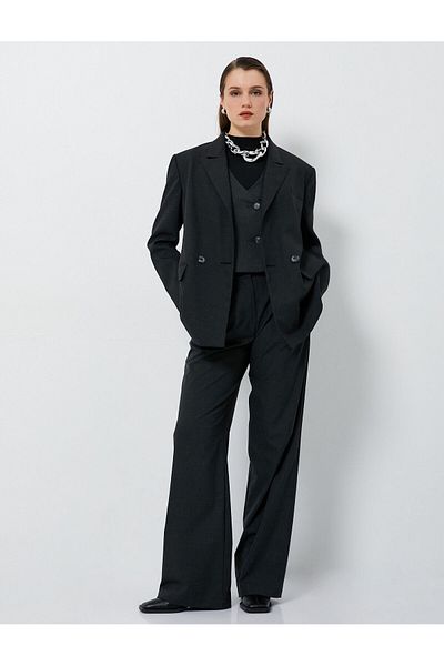 Koton Oversize Blazer Jacket Double Breasted Buttons with Flap Pockets