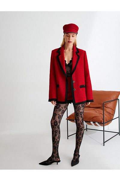 Koton Blazer Tweed Jacket Buttoned Regular Fit