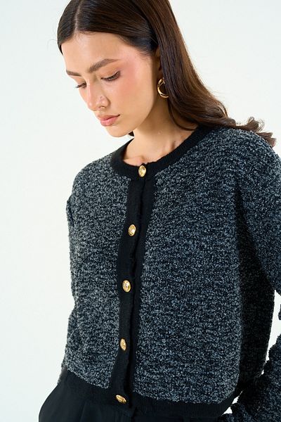 Qu Style Black-Grey Melted Cardigan Th 241048