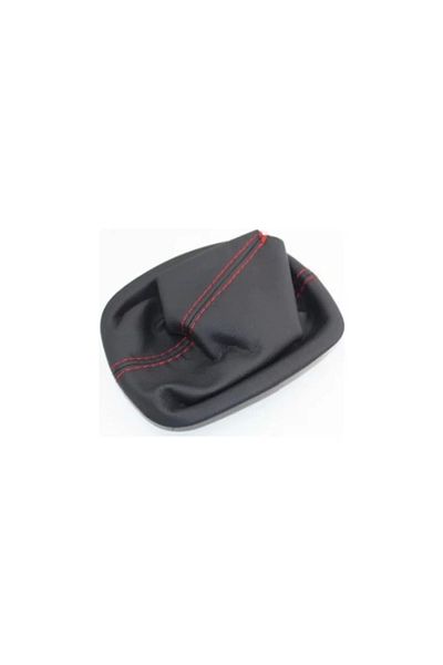 None Car Universal Gear Gaiter Black Leather Red Stitching