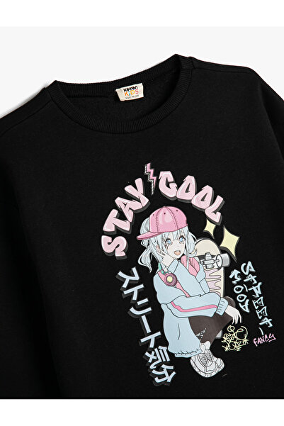 Koton Anime Baskılı Sweatshirt Bisiklet Yaka Şardonlu