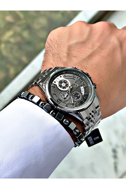 Ferrucci Silver Color Function Roulette Function Steel Cord Men's Wrist Watch + Bracelet