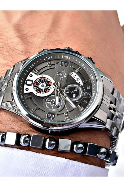 Ferrucci Silver Color Function Roulette Function Steel Cord Men's Wrist Watch + Bracelet