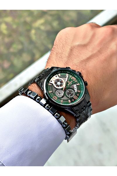 Ferrucci Black Color Function Roulette Function Steel Cord Men's Wrist Watch + Bracelet