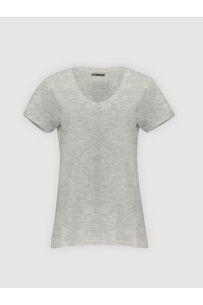 Ltb V-Neck Basic Short Sleeve Regular Gray T-Shirt
