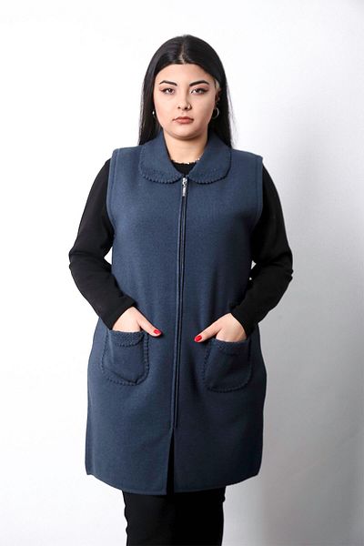 Laden Vestă albastră din tricotaje - mână înfundată, iarnă cu fermoar, lungă și groasă, hijab matern de înaltă calitate