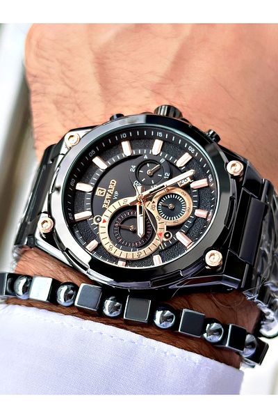 Reward Black Color Sports Functions Active Men's Wrist Watch + Bracelet