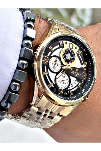 Ferrucci Gold Color Function Roulette Function Steel Cord Men's Wrist Watch + Bracelet