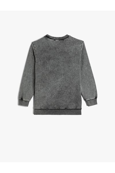 Koton Σλόγκαν Sweat Long Sleeve Crew Neck με στάμπα, ανασηκωμένο βαμβάκι