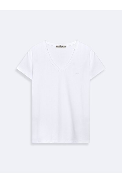 Ltb Kısa Kollu Basıc V Yaka Slım Beyaz T-shırt