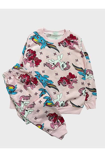ALİŞ KİDS Girl's Cotton Pink Unicorn Patterned Long Sleeve Seasonal Pajama Set