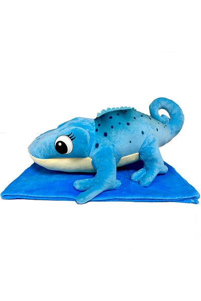 TOYFEST حرباء مستلق مع بطانية قطيفة مقاس 55 سم