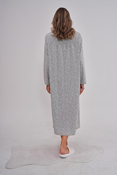 Mecit Pijama Mecit 6154 Gray Women's Floral Patterned Large Size Nightgown