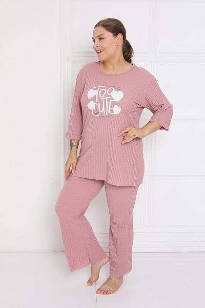 FAMES PİJAMA Ribbed Camisole Cotton Spanish Leg New Season Plus Size Home Wear