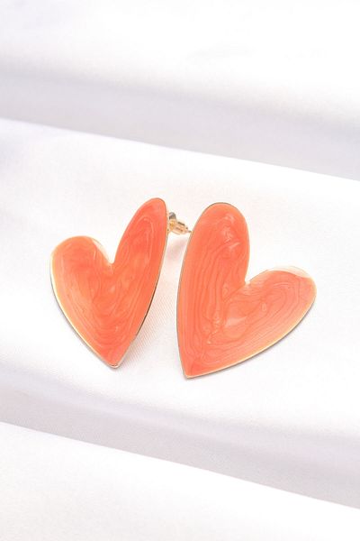 SeyCey.co Orange Color Enamel Heart Earrings