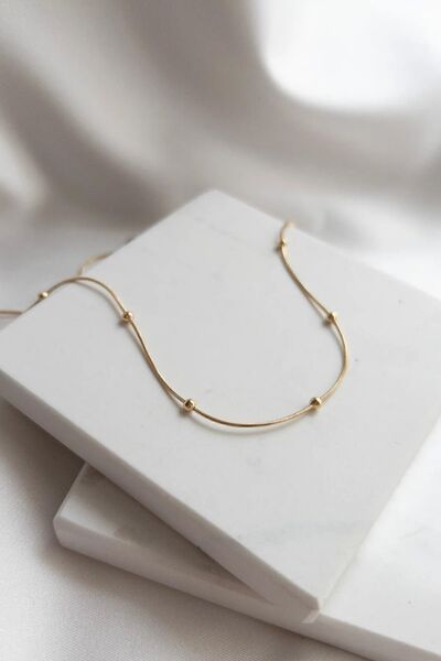 CanElif Accessories Karflake Boncukla Tasarlanmış Zarif Şık Çelik Kadın Kolye Zinciri