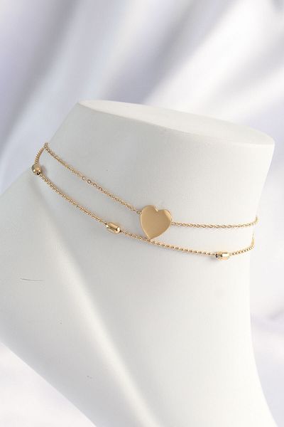 SeyCey.co 316L Steel Gold Color Heart Designed 2-Piece Anklet