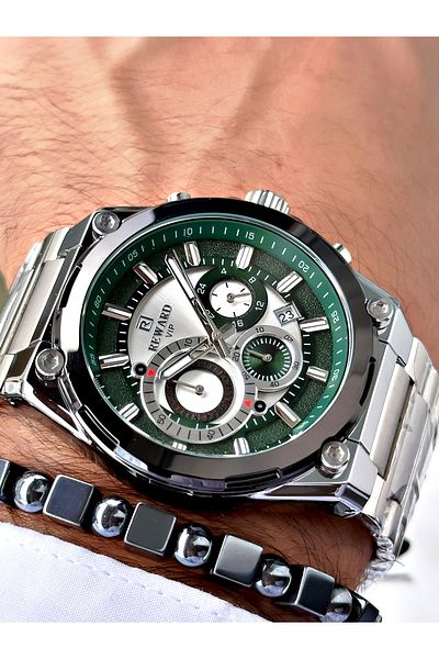 Reward Silver Color Sports Functions Active Men's Wrist Watch + Bracelet