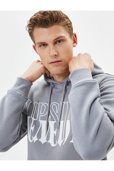 Koton Slogan Printed Hooded Sweat - Raised με λεπτομέρεια τσέπης καγκουρό