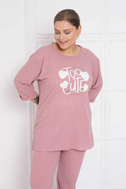 FAMES PİJAMA Ribbed Camisole Cotton Spanish Leg New Season Plus Size Home Wear