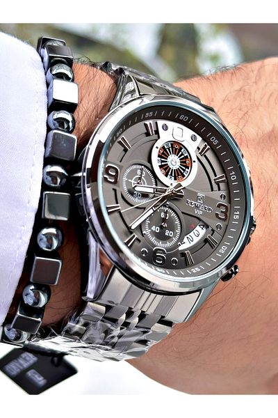 Ferrucci Silver Color Function Roulette Function Steel Cord Men's Wrist Watch + Bracelet