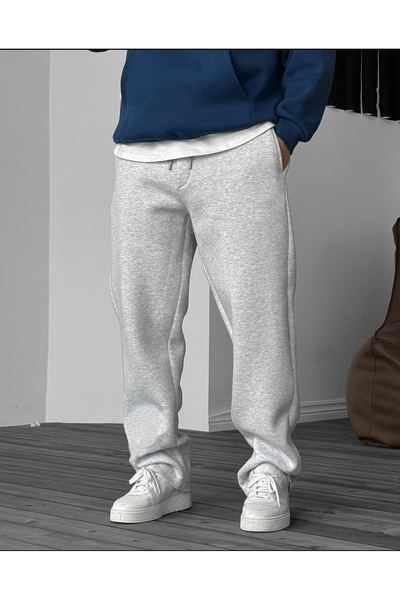 FİTGO Φαρδύ φαρδύ ίσιο πόδι με 3 κλωστές βαμβακερό γκρι φούτερ