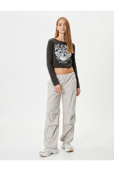 Koton Long Sleeve T-Shirt Cotton Music Theme Printed Round Neck