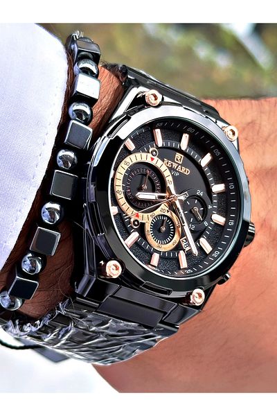 Reward Black Color Sports Functions Active Men's Wrist Watch + Bracelet
