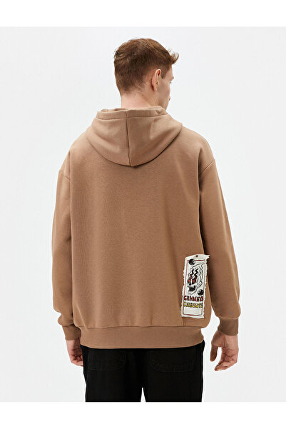 Koton Oversize Hoodie Kuru Kafa Baskılı Etiket Detaylı Şardonlu