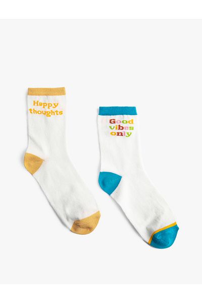 Koton Set de 2 șosete cu model slogan