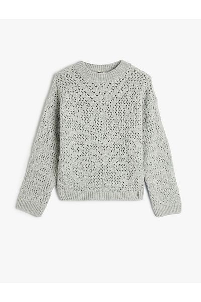 Koton Knitted Sweater Openwork Round Neck Long Sleeve