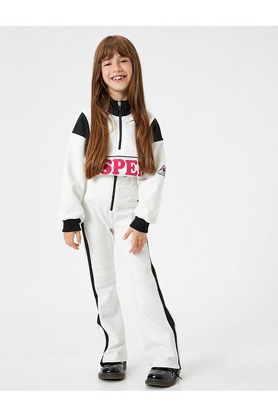 Koton Sweatshirt High Collar Half Zipper Long Sleeve Printed Color Contrast