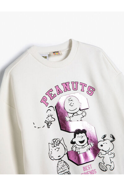 Koton Snoopy Sweatshirt Lisanslı Uzun Kollu Bisiklet Yaka Şardonlu