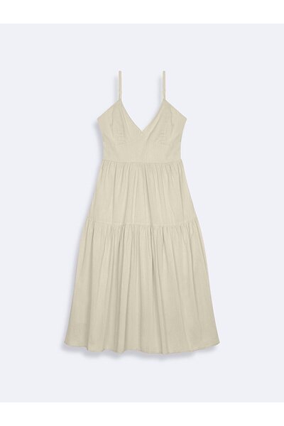 Ltb Poplin midi haljina krem boje