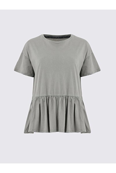 Ltb Μπλουζάκι με απαλό εφέ, βολάν, σκούρο γκρι