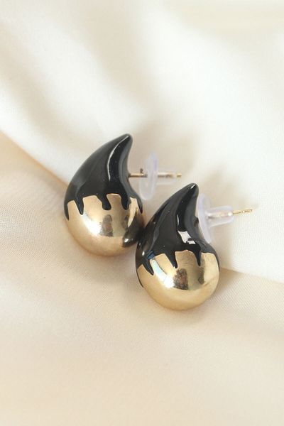 SeyCey.co Minimal Black Enamel Double Color Drop Earrings
