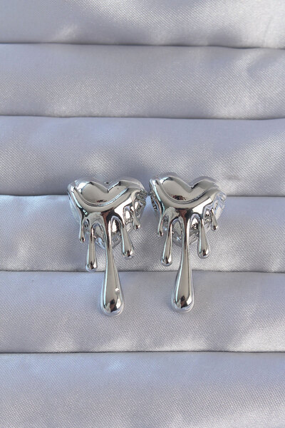 Generic Brand 316L Steel Silver Color Melting Heart Design Earrings