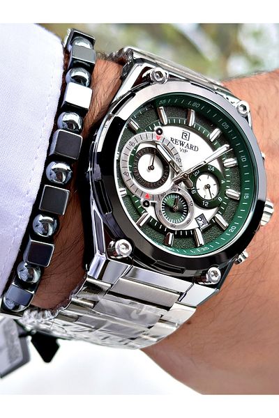 Reward Silver Color Sports Functions Active Men's Wrist Watch + Bracelet